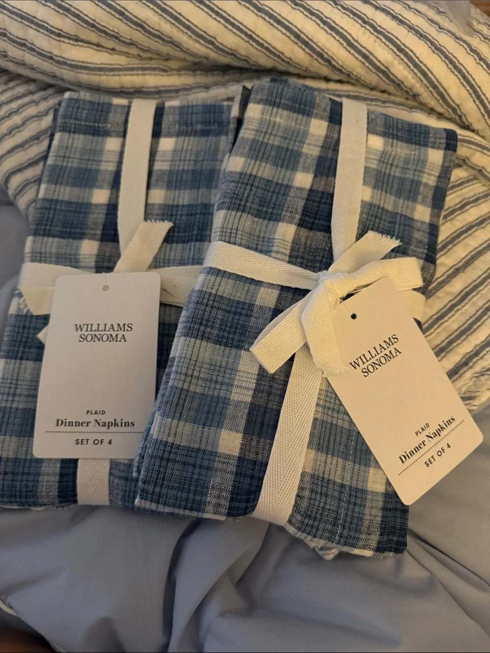 Williams Sonoma Tonal Plaid Linen/Cotton Napkins Set of 8